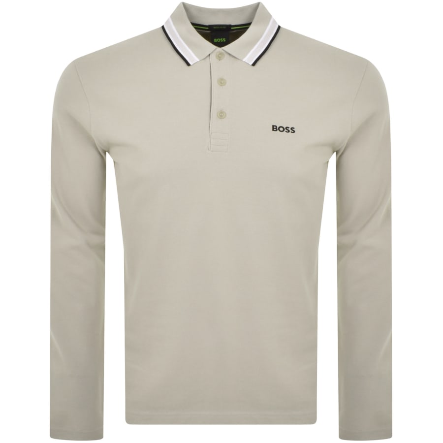 BOSS Plisy Long Sleeve Polo T Shirt Beige Mainline Menswear United States